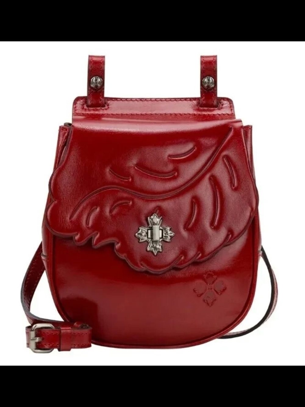 Patricia Nash Red Leather Embossed Flap Crossbody with Decorative Clasp